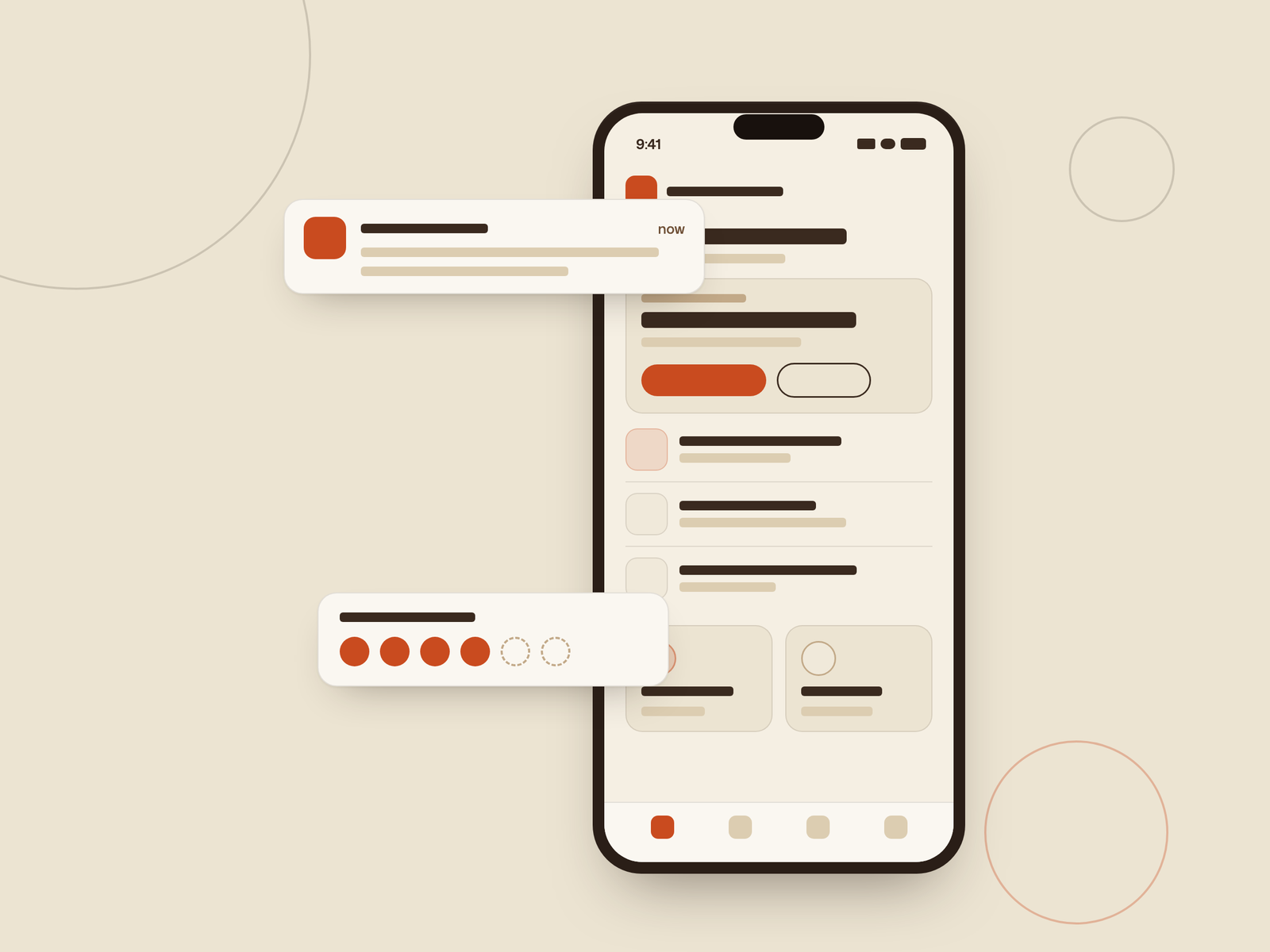 Illustration of a business app on a phone, with a reminder notification and a loyalty card