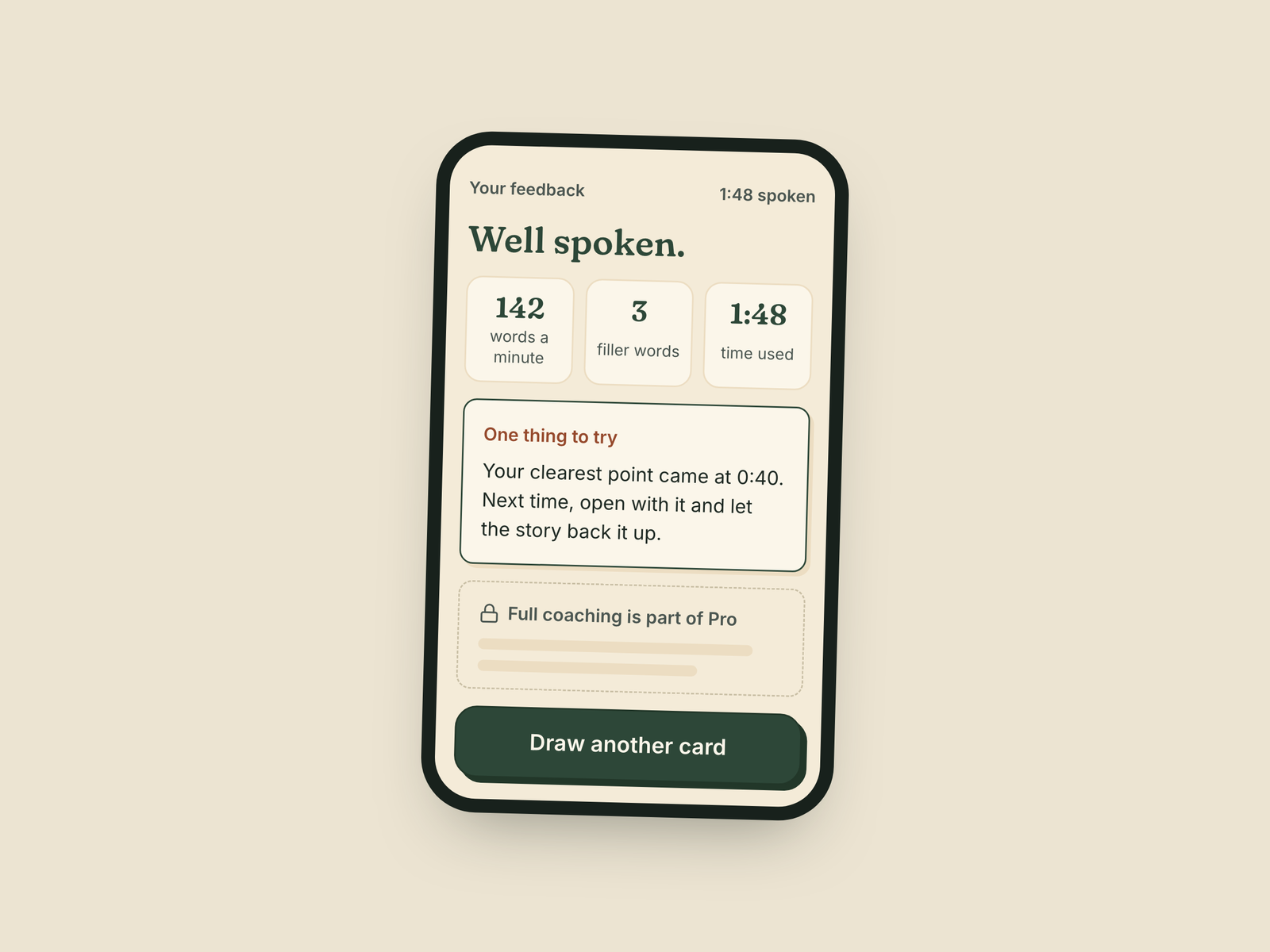 The Learn to Speak Easy app showing feedback on a spoken answer